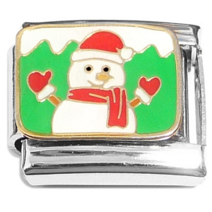 Smiling Snowman on Green Italian Charm