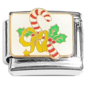 Christmas Candy Cane Holly Bow Italian Charm