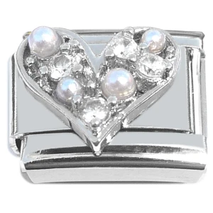 Pearly Bling Heart Love Italian Charm
