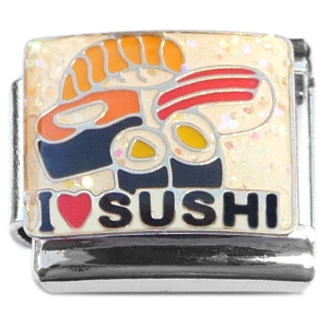 I Love Sushi on White Italian Charm