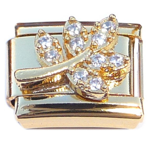 Leaf Branch Bling Gold Base Italian Charm