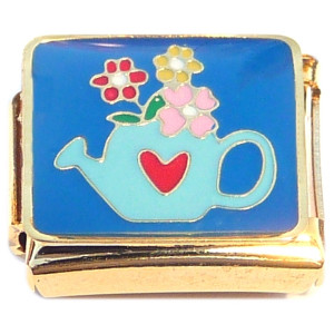 Teapot Flowers Gold Base Italian Charm