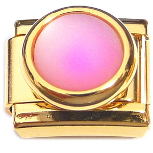 Round Pink Iridescent on Gold Base Italian Charm