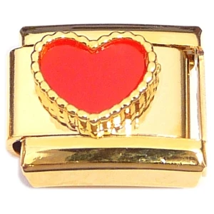 Beaded Red Heart on Gold Base Italian Charm