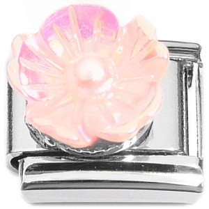 Raised Pink Pearly Flower Italian Charm Italian Charm