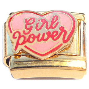 Girl Power Heart Gold Base Italian Charm