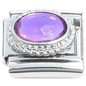 Oval Purple Bling Italian Charm
