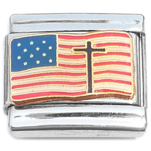 Cross Waving American Flag Italian Charm