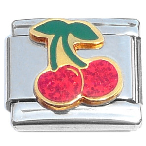 Cherries Red Glitter Italian Charm