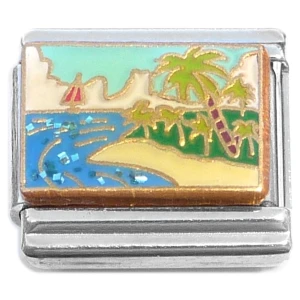 Ocean Beach Palm Trees Boat Italian Charm
