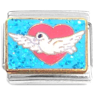 Flying White Bird Blue Sparkle Italian Charm