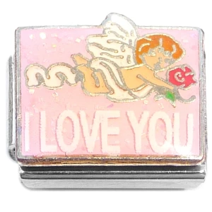 I Love You Pink Cupid Rose Italian Charm