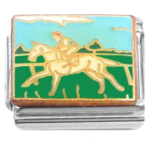 Riding White Horse Equestrian Italian Charm