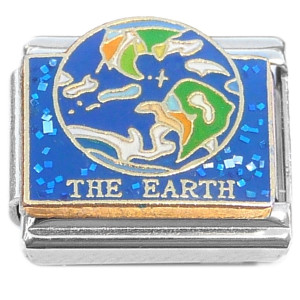 The Earth Globe Planet on Blue Sparkle Italian Charm