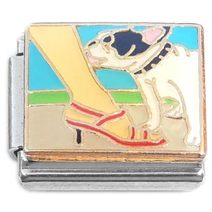 Puppy Dog Licking Leg Italian Charm