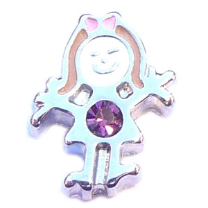 February Girl Silvertone Floating Locket Charm