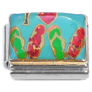 I Love Flip Flops on Blue Italian Charm