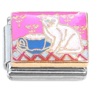 White Cat Tea Cup on Pink Italian Charm