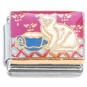 White Cat Tea Cup on Red Italian Charm