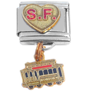 Heart San Francisco Trolley Car Dangle Italian Charm