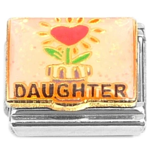 Daughter Heart Flower Pink Italian Charm