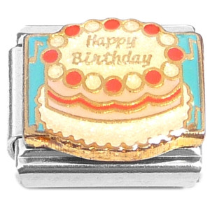 Happy Birthday Cake Red White Italian Charm