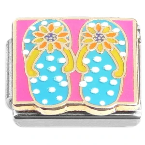 Blue Flip Flops on Pink Italian Charm