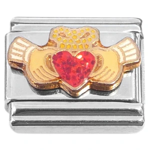 Red Claddagh Heart Hands Italian Charm