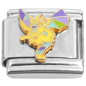 Flying Yellow Dragon Colorful Wings Italian Charm