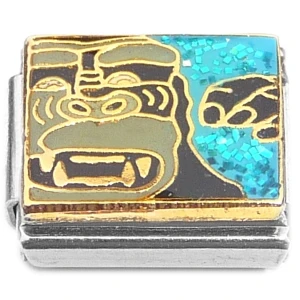 Gorilla Face Blue Glitter Italian Charms