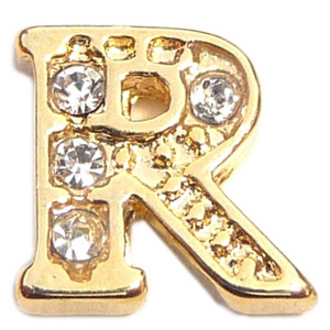 Fancy Goldtone Letter R Floating Locket Charm Fancy Goldtone Letter R Floating Locket Charm