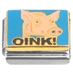 Pink Pig Oink Blue Italian Charms