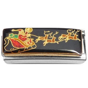 Reindeer Santa Sleigh on Black Superlink Italian Charm