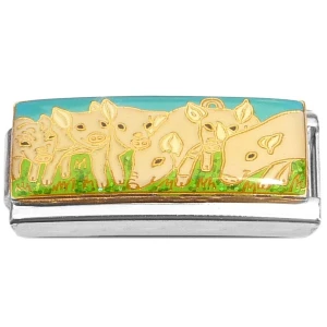 Pink Pigs Green Glitter Superlink Italian Charm