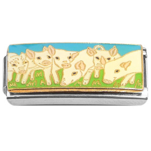 Pigs Green Grass Superlink Italian Charm