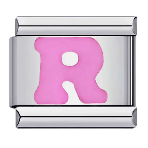 Pink Letter R Italian Charm