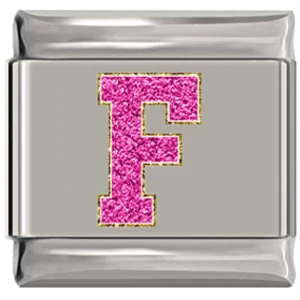 Sparkle Pink Letter F Italian Charm