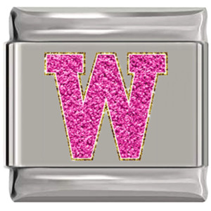 Sparkle Pink Letter W Italian Charm