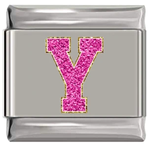 Sparkle Pink Letter Y Italian Charm