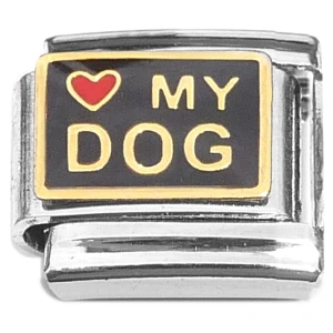 Love My Dog on Black Italian Charm