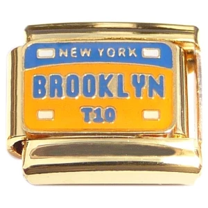 Brooklyn New York License Plate Gold Base Italian Charm