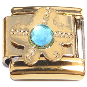 Blue Bling Flower Gold Base Italian Charm