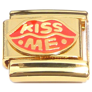 Kiss Me Lips Gold Base Italian Charm