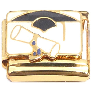 Graduation Cap Diploma Gold Base Italian Charm