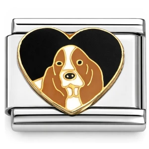 Basset Hound Puppy Dog Black Heart Italian Charm