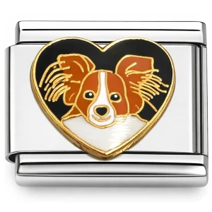 Papillon Puppy Dog Black Heart Italian Charm
