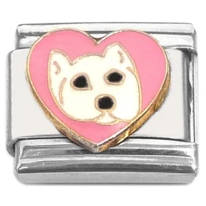 White Face Puppy Dog Pink Heart Italian Charm