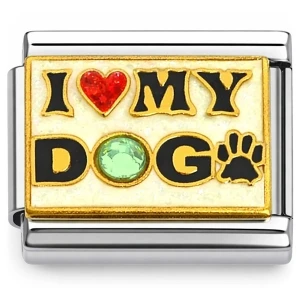 I Love My Dog Light Green Bling Italian Charm