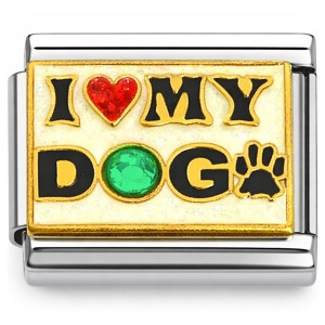 I Love My Dog Dark Green Bling Italian Charm