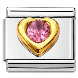 Pink Bling on Heart Italian Charm